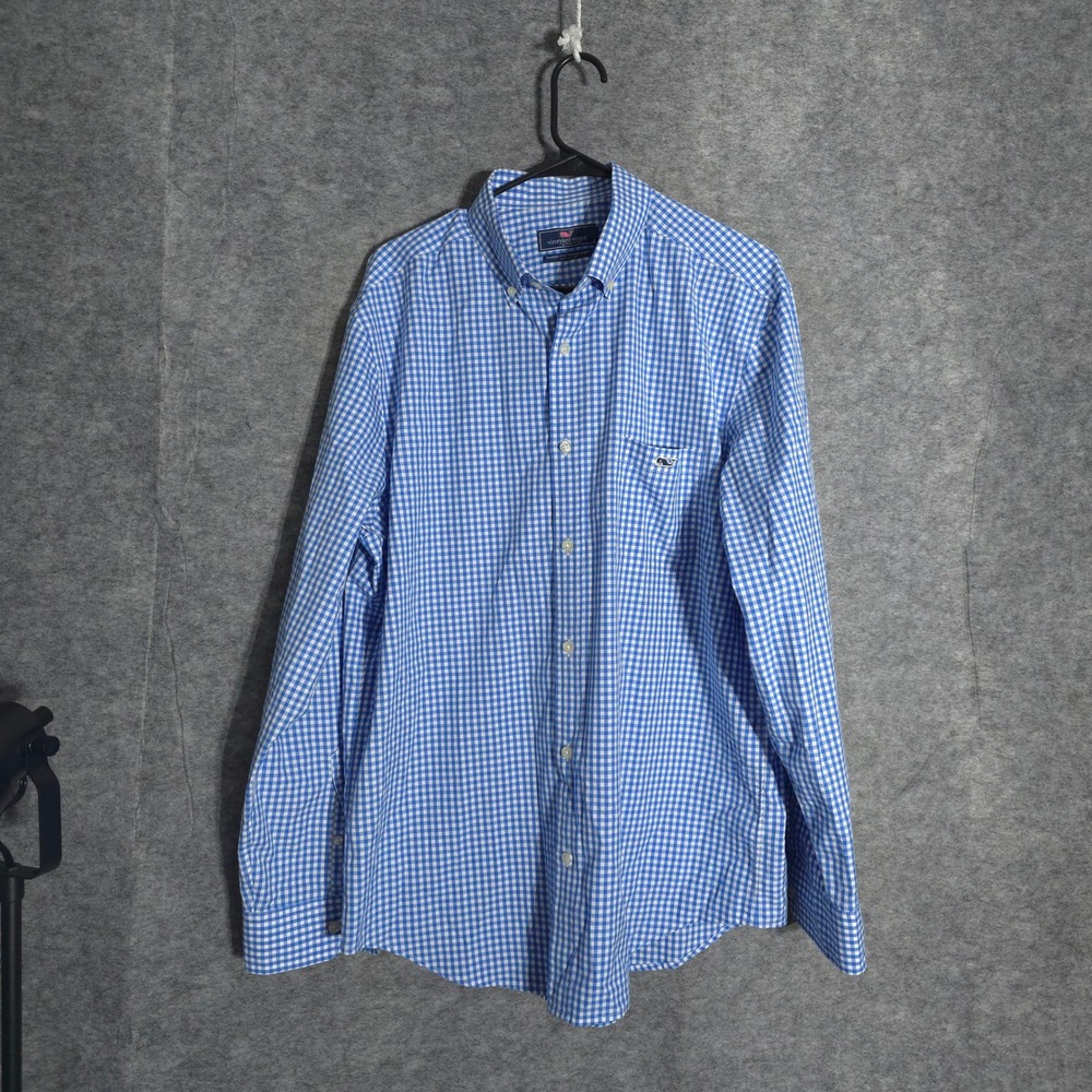 Vineyard Vines Tucker Shirt Mens L Blue Gingham Button Down Classic Fit Cotton